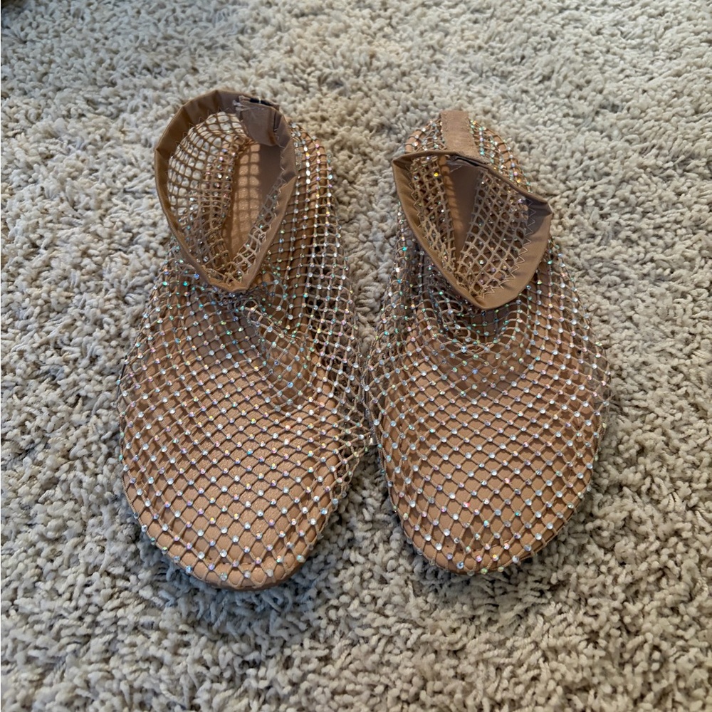 Women's Nude Rhinestone Mesh Sandals